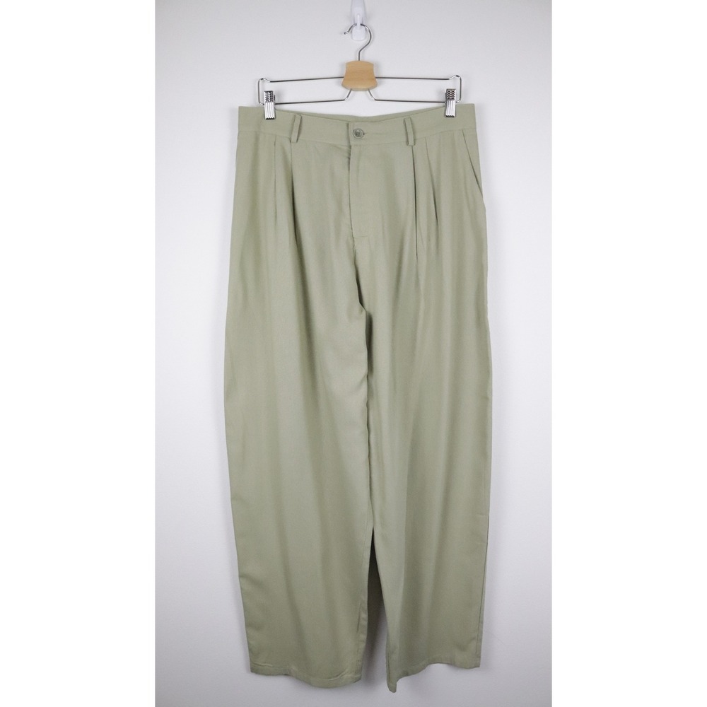 OZMA Silk Clyde Pants Sage Green Large Pleated High Waist - Picture 2 of 8